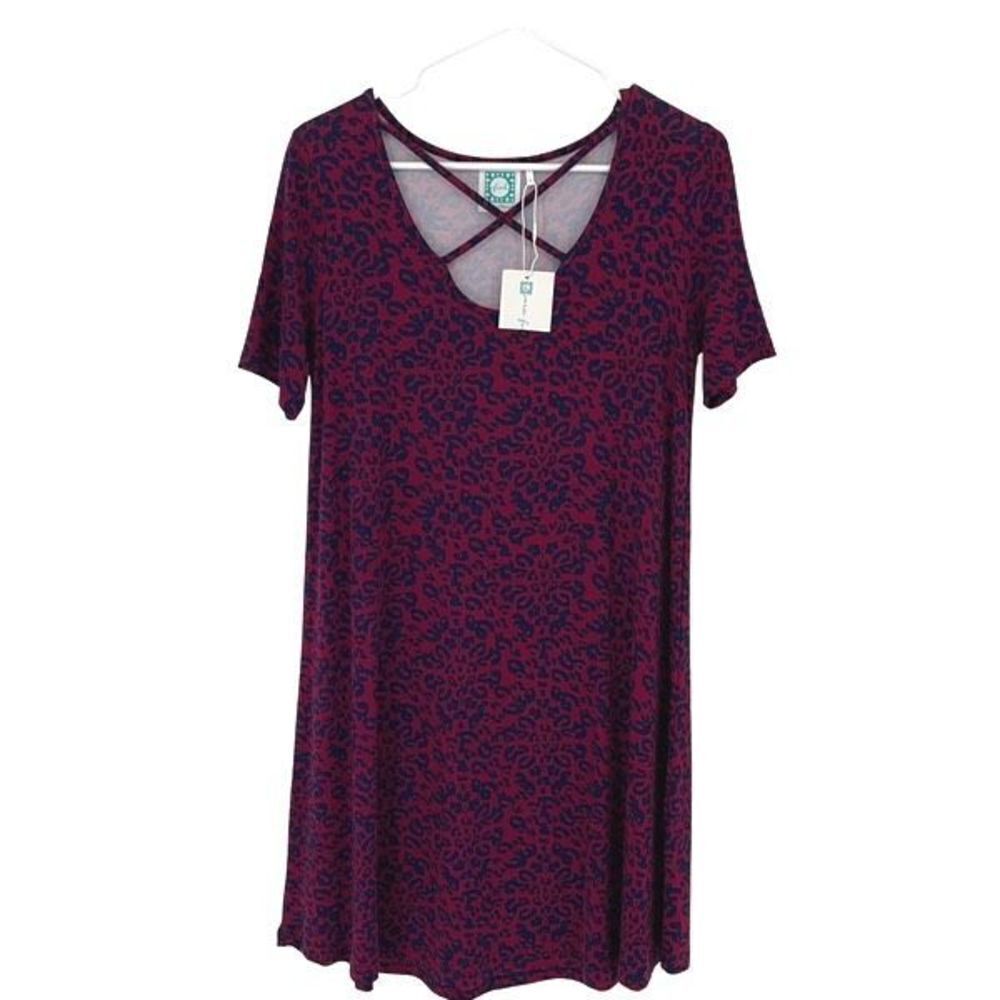 Vfish‎ Womens Shift Dress Knee Length Animal Print Strech Criss Cross Red Small